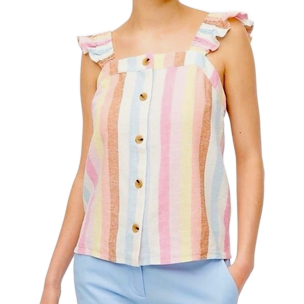 J. Crew Multicolor Striped Ruffle Tank Top - Picture 2 of 8